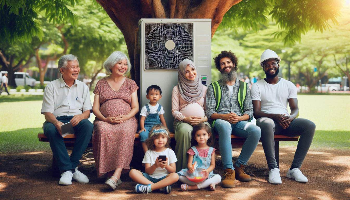 Multigenerational Family Under Misting Fan